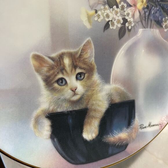 “Cup of Trouble” by Ruane Manning Collectors Plate 1990 8" Cat Decorative Plate - Picture 4 of 5
